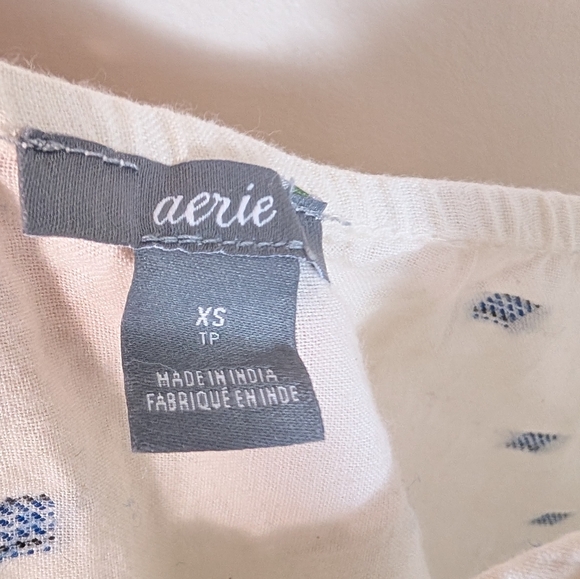 Aerie Biege White & Blue Print Airy Cotton Raw Hem Comfy Jumpsuit Romper - Picture 6 of 9